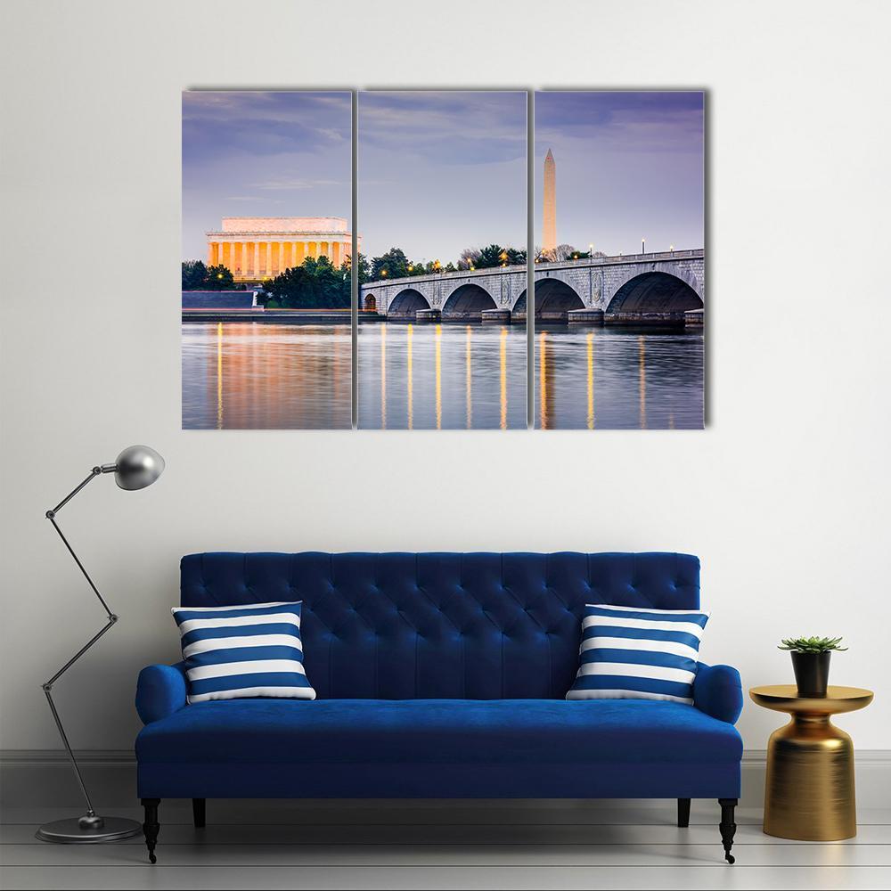 Potomac River With Lincoln Memorial Canvas Wall Art-3 Horizontal-Gallery Wrap-37" x 24"-Tiaracle