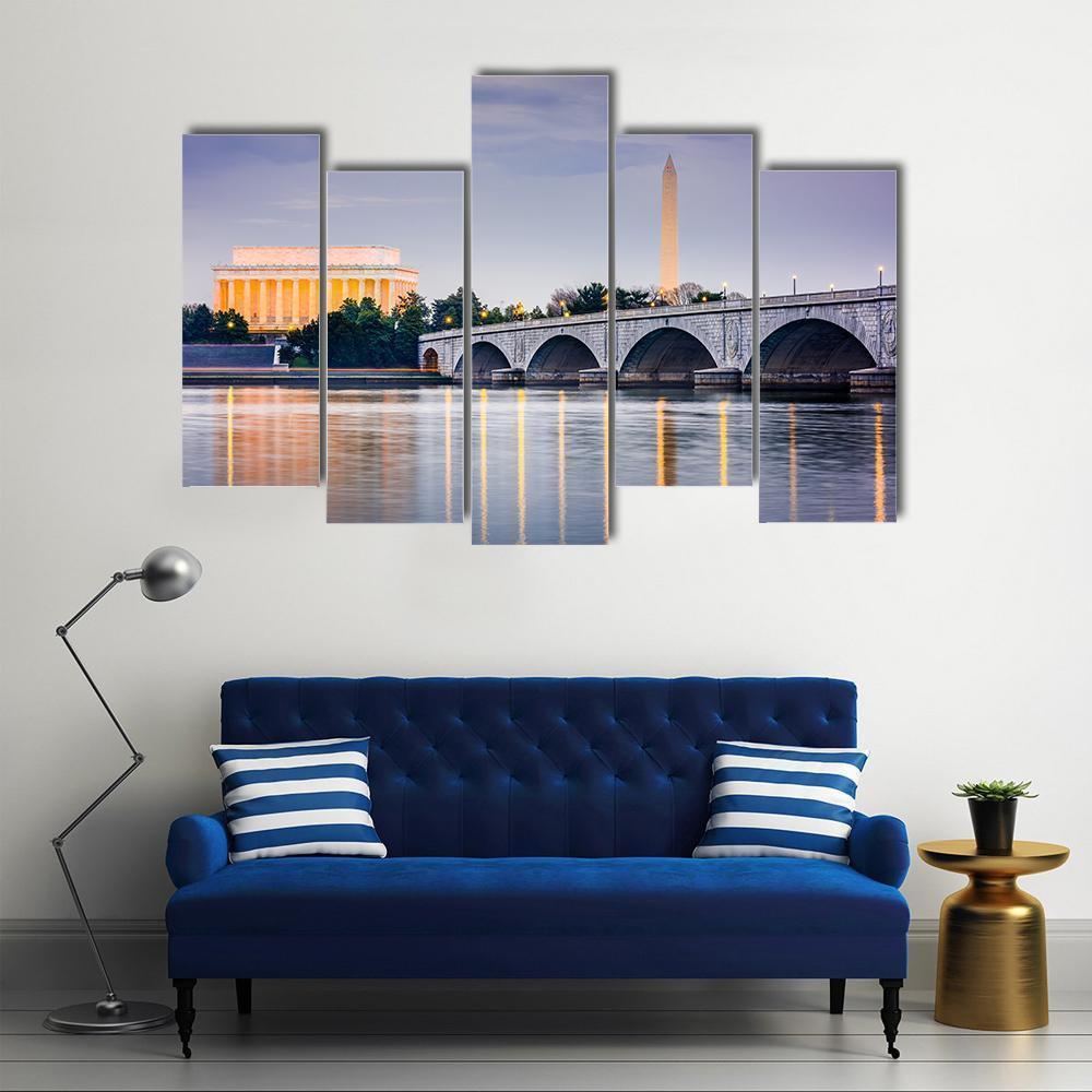 Potomac River With Lincoln Memorial Canvas Wall Art-5 Pop-Gallery Wrap-47" x 32"-Tiaracle