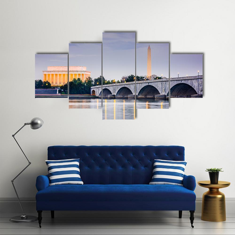 Potomac River With Lincoln Memorial Canvas Wall Art-5 Star-Gallery Wrap-62" x 32"-Tiaracle