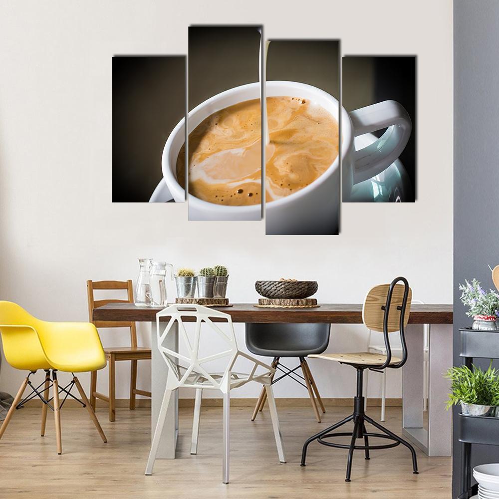 Pouring Cream Into A Cup Of Coffee Canvas Wall Art-4 Pop-Gallery Wrap-50" x 32"-Tiaracle