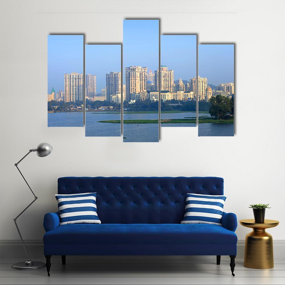 Powai Suburb In Mumbai Canvas Wall Art-5 Pop-Gallery Wrap-47" x 32"-Tiaracle