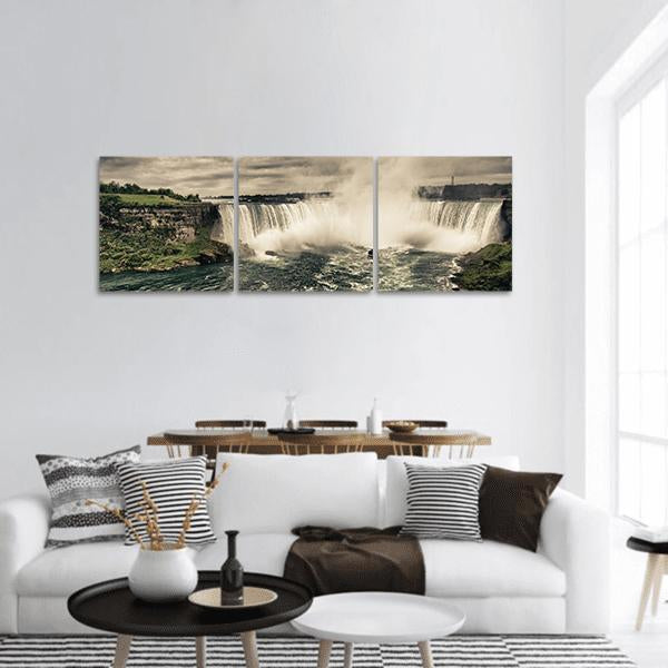 Power Of Niagara Waterfalls Panoramic Canvas Wall Art-3 Piece-25" x 08"-Tiaracle