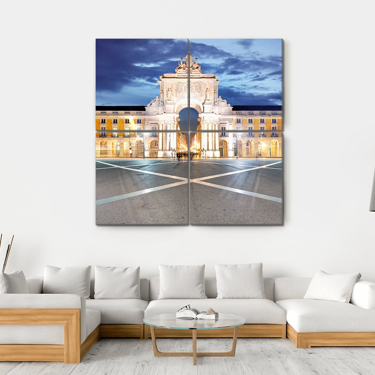 Praca do Comercio In Lisbon Canvas Wall Art-4 Square-Gallery Wrap-17" x 17"-Tiaracle