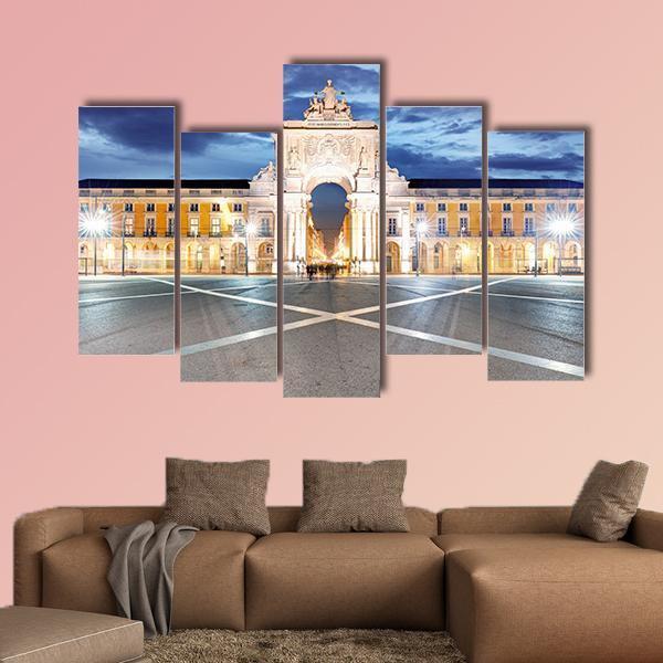Praca do Comercio In Lisbon Canvas Wall Art-5 Star-Gallery Wrap-62" x 32"-Tiaracle