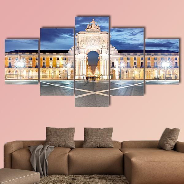 Praca do Comercio In Lisbon Canvas Wall Art-3 Horizontal-Gallery Wrap-25" x 16"-Tiaracle