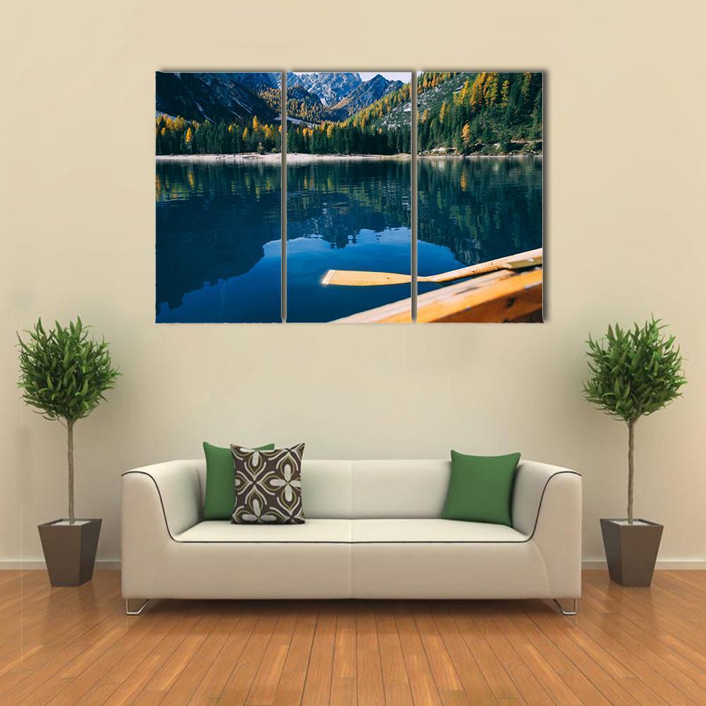 Pragser Wildsee Is A Canoe Canvas Wall Art-3 Horizontal-Gallery Wrap-37" x 24"-Tiaracle