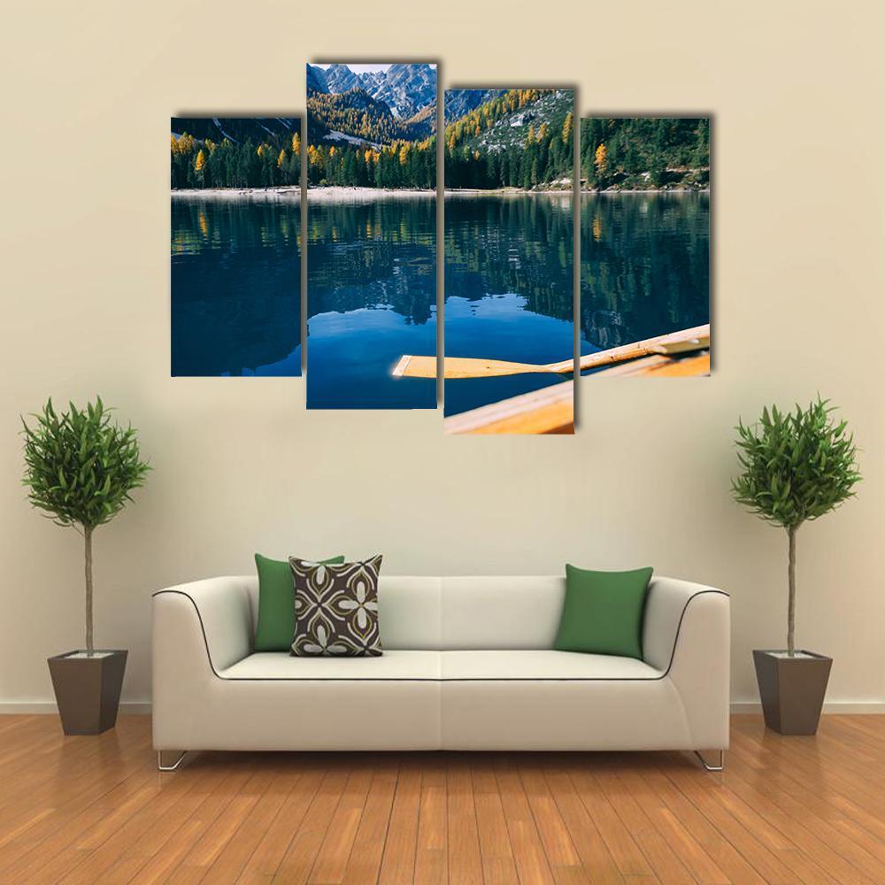 Pragser Wildsee Is A Canoe Canvas Wall Art-4 Pop-Gallery Wrap-50" x 32"-Tiaracle