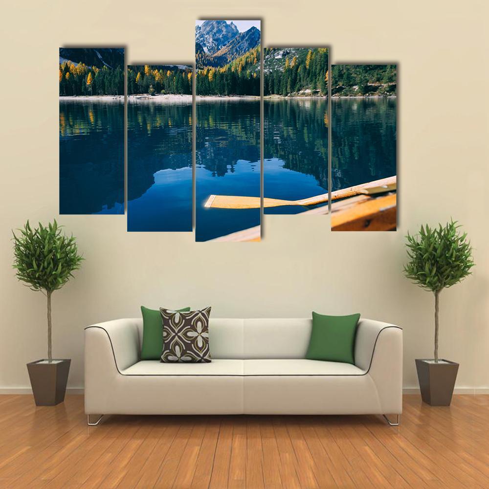 Pragser Wildsee Is A Canoe Canvas Wall Art-5 Pop-Gallery Wrap-47" x 32"-Tiaracle