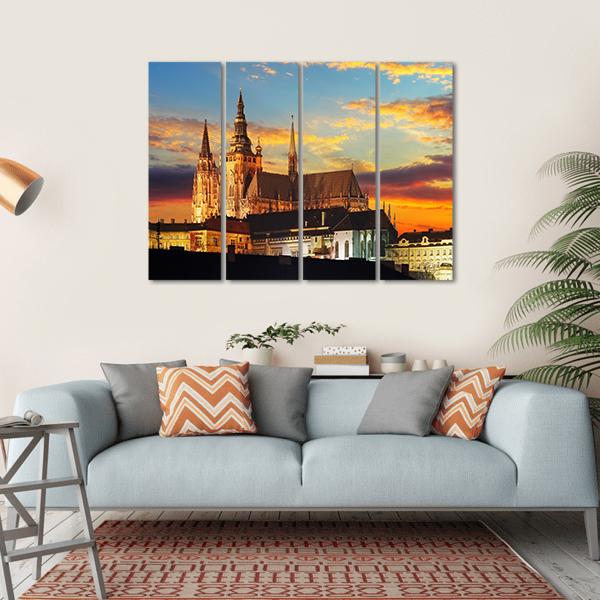 Prague Castle At Sunset Canvas Wall Art-4 Horizontal-Gallery Wrap-34" x 24"-Tiaracle