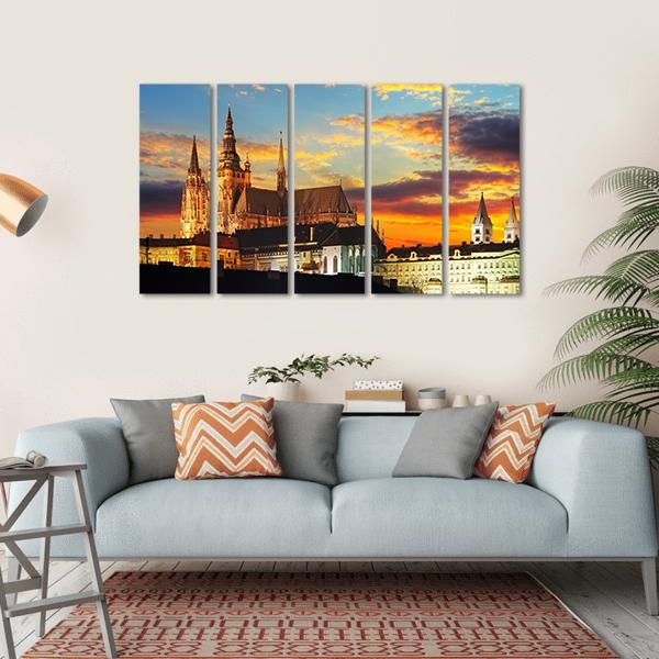 Prague Castle At Sunset Canvas Wall Art-5 Horizontal-Gallery Wrap-22" x 12"-Tiaracle
