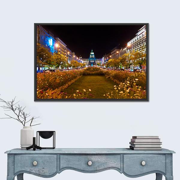 Prague City At Night Canvas Wall Art-1 Piece-Floating Frame-24" x 16"-Tiaracle