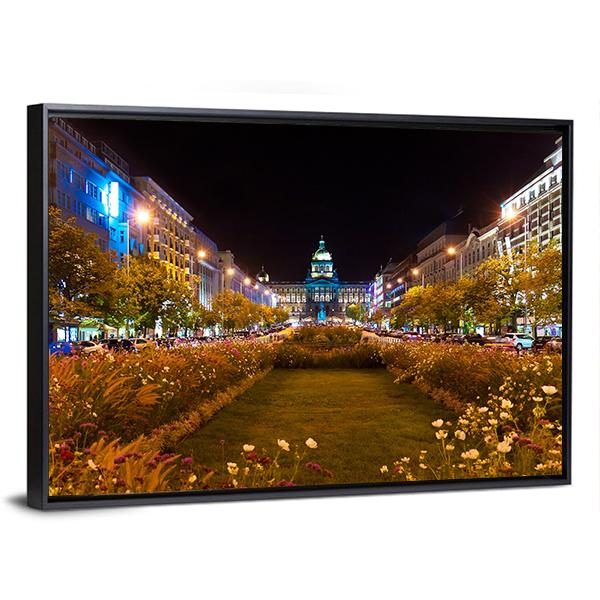 Prague City At Night Canvas Wall Art-3 Horizontal-Gallery Wrap-25" x 16"-Tiaracle