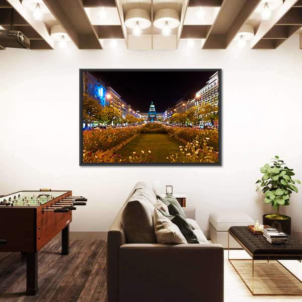 Prague City At Night Canvas Wall Art-3 Horizontal-Gallery Wrap-25" x 16"-Tiaracle