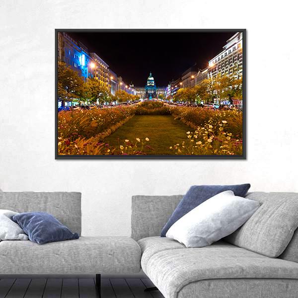 Prague City At Night Canvas Wall Art-3 Horizontal-Gallery Wrap-25" x 16"-Tiaracle