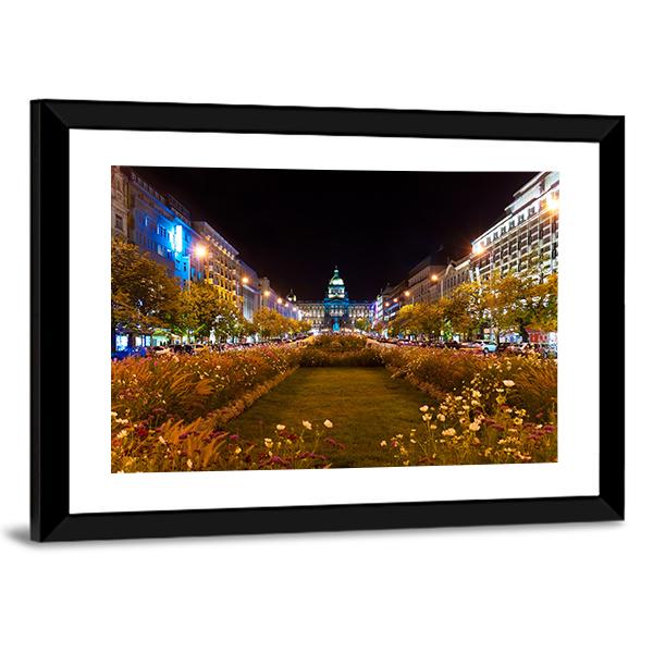 Prague City At Night Canvas Wall Art-3 Horizontal-Gallery Wrap-25" x 16"-Tiaracle