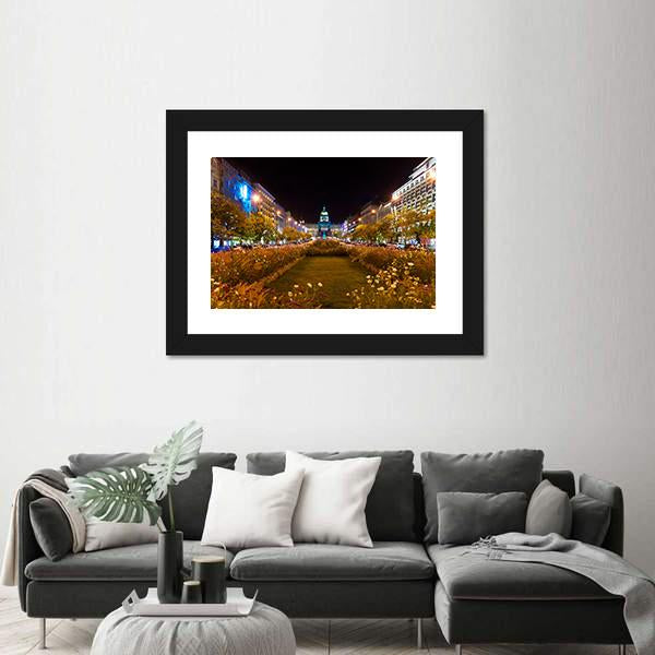 Prague City At Night Canvas Wall Art-3 Horizontal-Gallery Wrap-25" x 16"-Tiaracle