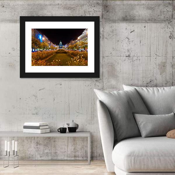 Prague City At Night Canvas Wall Art-3 Horizontal-Gallery Wrap-25" x 16"-Tiaracle