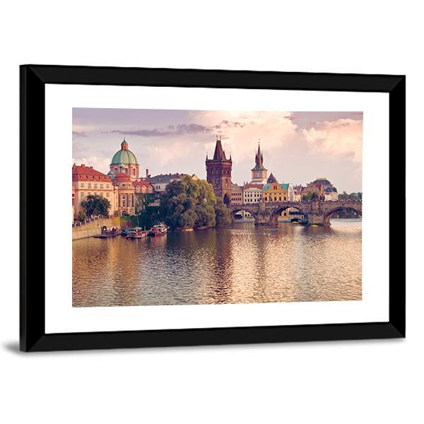 Prague Old Town With River Canvas Wall Art-5 Horizontal-Gallery Wrap-22" x 12"-Tiaracle