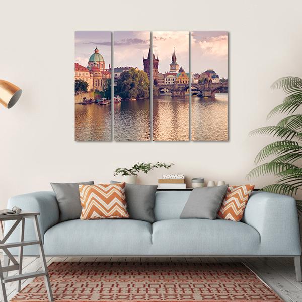 Prague Old Town With River Canvas Wall Art-1 Piece-Gallery Wrap-36" x 24"-Tiaracle