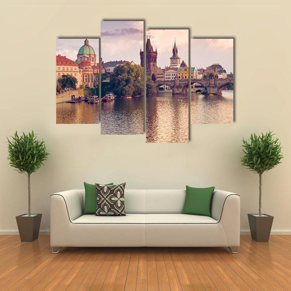 Prague Old Town With River Canvas Wall Art-4 Pop-Gallery Wrap-50" x 32"-Tiaracle