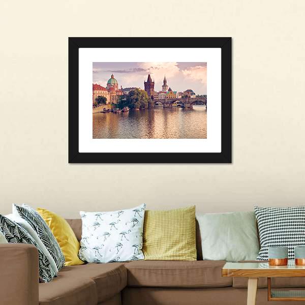 Prague Old Town With River Canvas Wall Art-3 Horizontal-Gallery Wrap-25" x 16"-Tiaracle