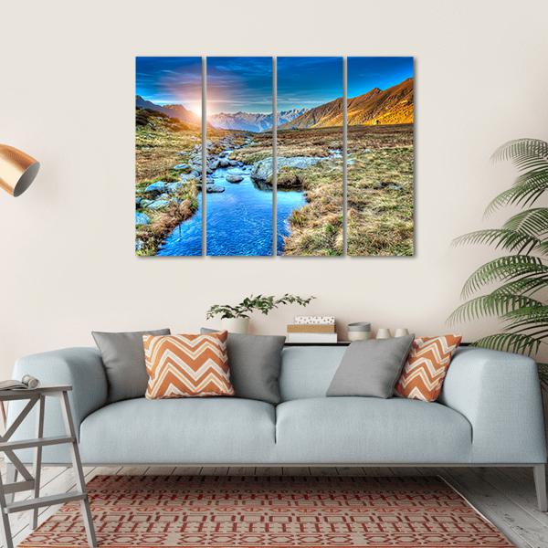 Prairie Sunset In Mountain Canvas Wall Art-4 Horizontal-Gallery Wrap-34" x 24"-Tiaracle