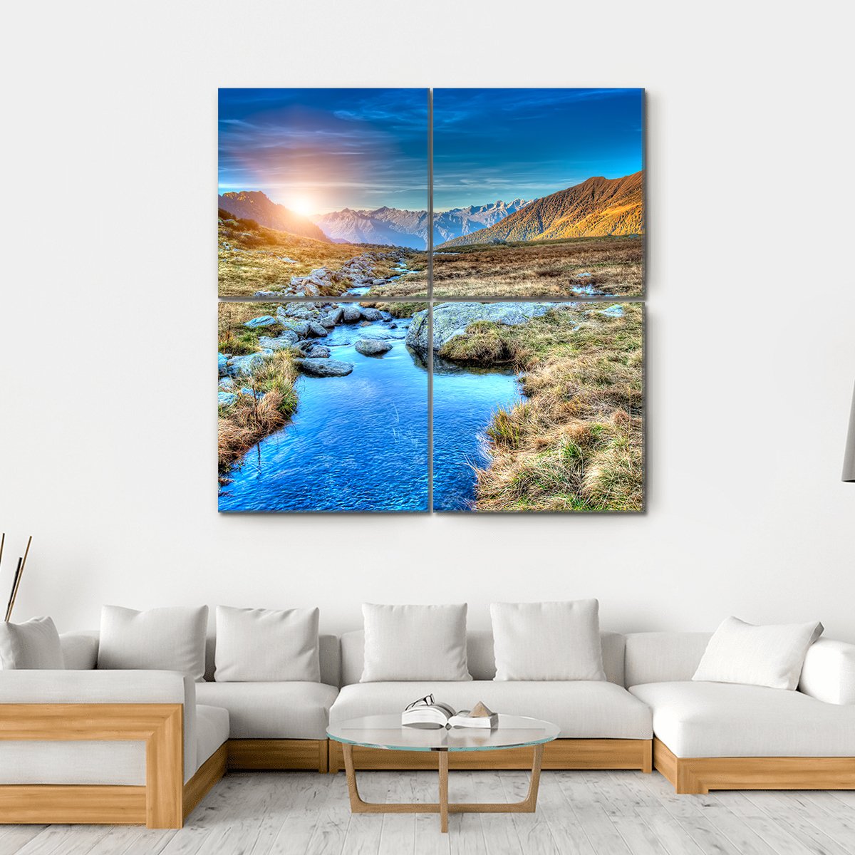 Prairie Sunset In Mountain Canvas Wall Art-4 Square-Gallery Wrap-17" x 17"-Tiaracle