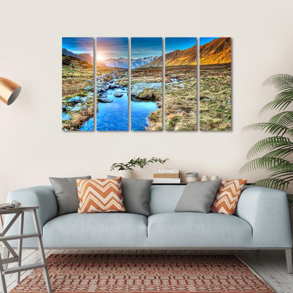 Prairie Sunset In Mountain Canvas Wall Art-5 Horizontal-Gallery Wrap-22" x 12"-Tiaracle