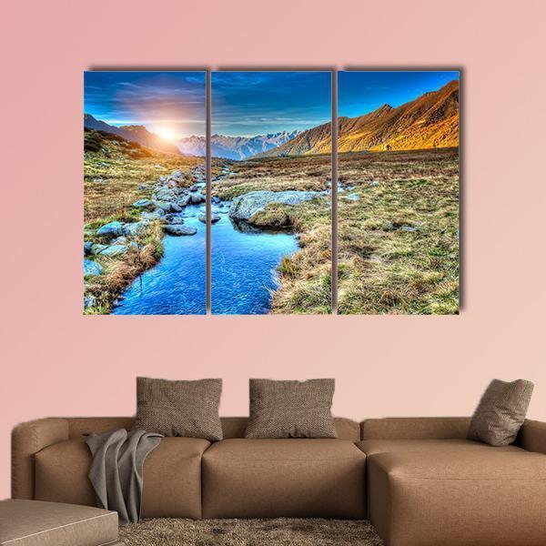 Prairie Sunset In Mountain Canvas Wall Art-5 Star-Gallery Wrap-62" x 32"-Tiaracle
