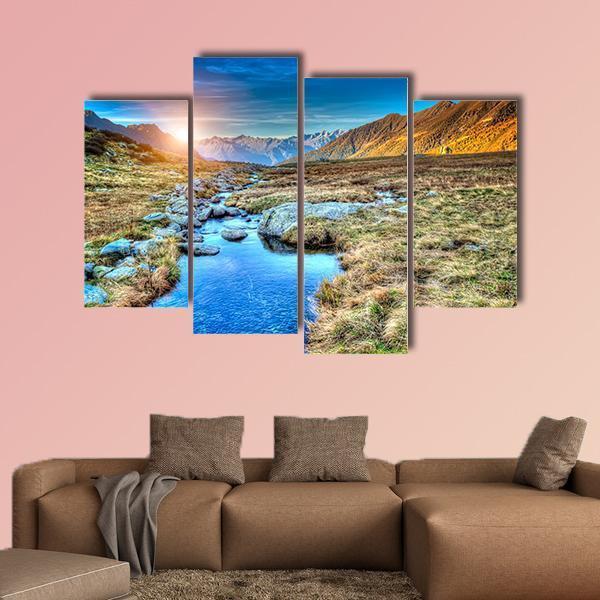 Prairie Sunset In Mountain Canvas Wall Art-4 Pop-Gallery Wrap-50" x 32"-Tiaracle