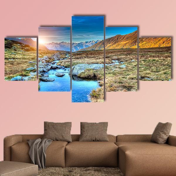 Prairie Sunset In Mountain Canvas Wall Art-5 Star-Gallery Wrap-62" x 32"-Tiaracle