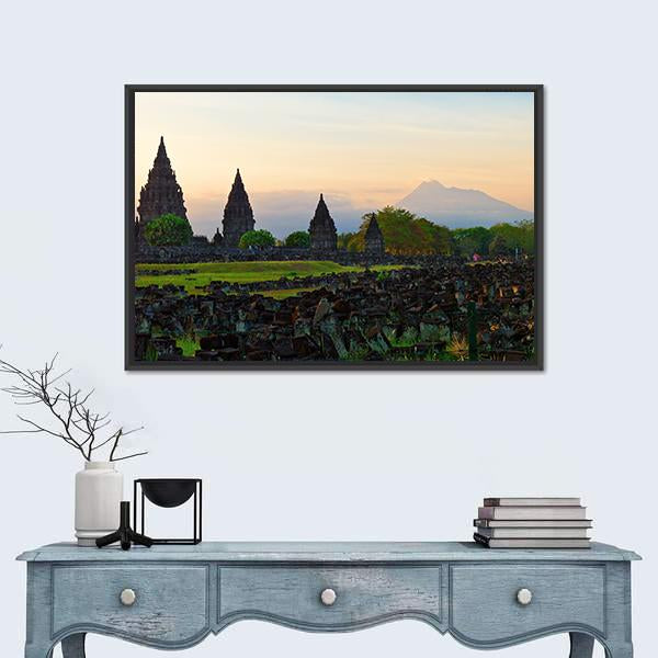 Prambanan Hindu Temple In Yogyakarta Canvas Wall Art-1 Piece-Floating Frame-24" x 16"-Tiaracle