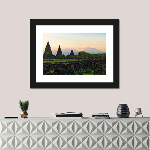 Prambanan Hindu Temple In Yogyakarta Canvas Wall Art-1 Piece-Framed Print-20" x 16"-Tiaracle