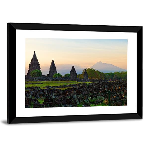 Prambanan Hindu Temple In Yogyakarta Canvas Wall Art-3 Horizontal-Gallery Wrap-25" x 16"-Tiaracle