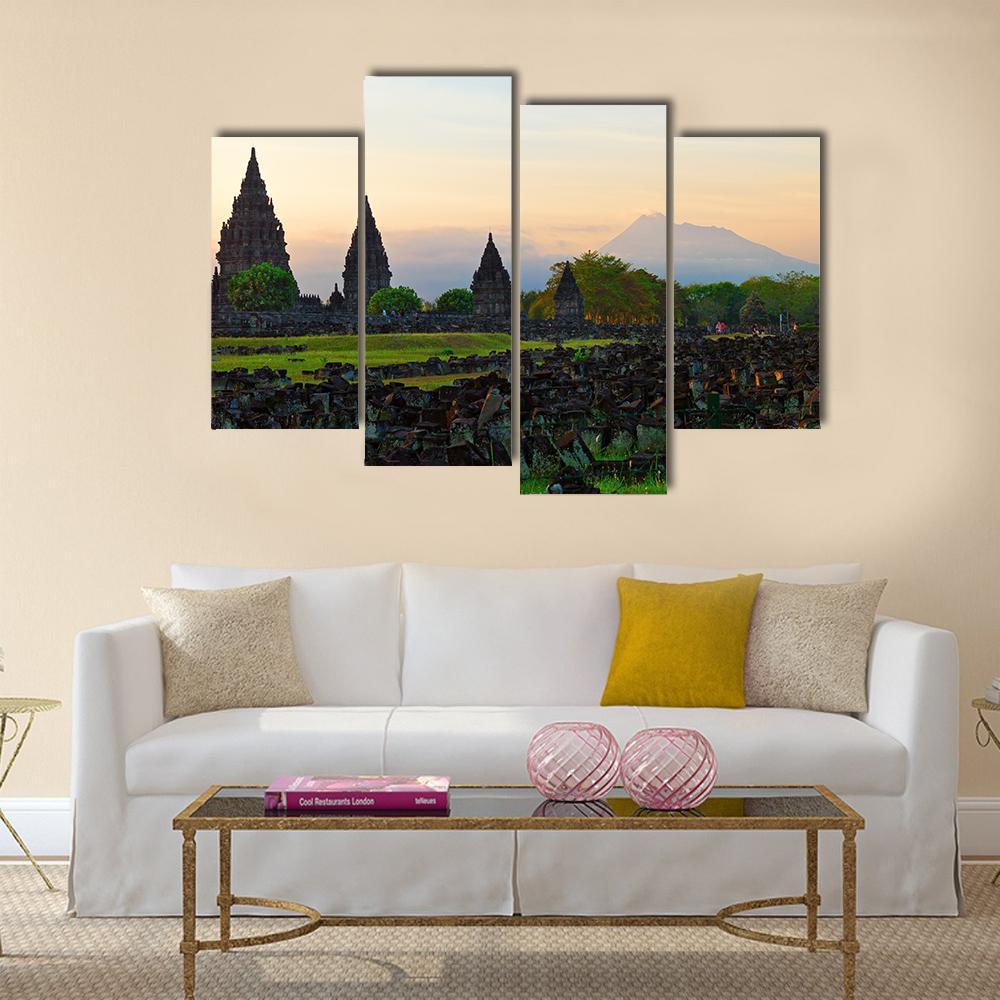 Prambanan Hindu Temple In Yogyakarta Canvas Wall Art-4 Pop-Gallery Wrap-50" x 32"-Tiaracle