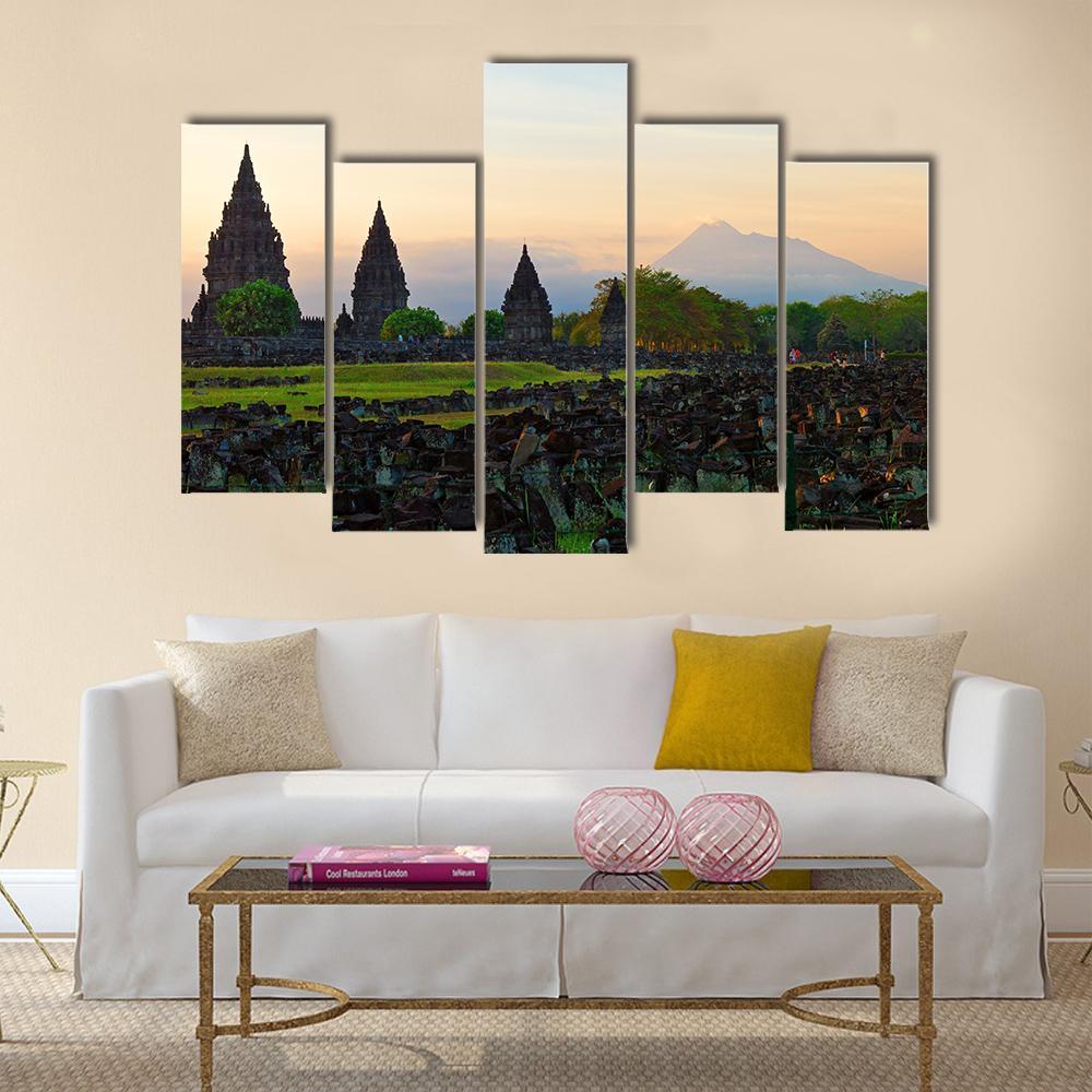 Prambanan Hindu Temple In Yogyakarta Canvas Wall Art-5 Pop-Gallery Wrap-47" x 32"-Tiaracle