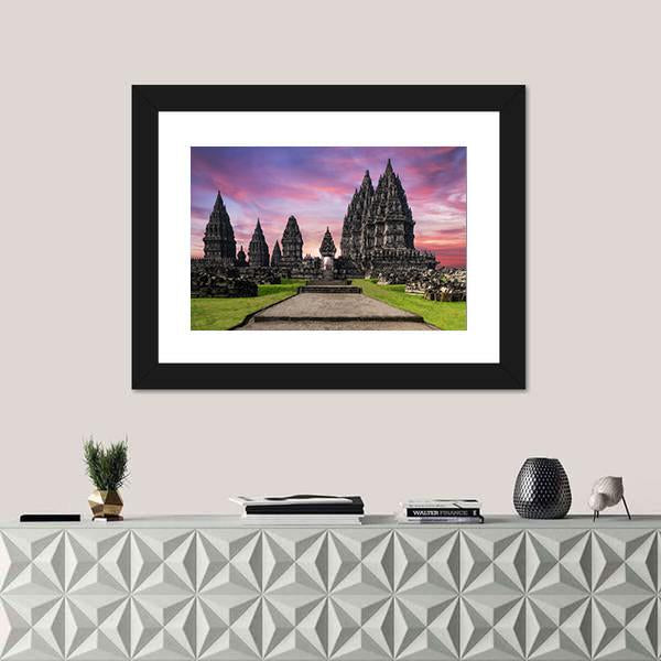 Prambanan Temple Against Sunrise Sky Canvas Wall Art-1 Piece-Framed Print-20" x 16"-Tiaracle