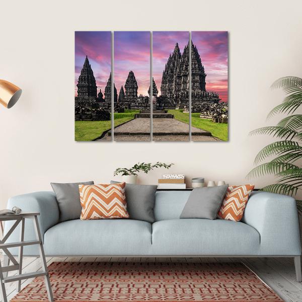 Prambanan Temple Against Sunrise Sky Canvas Wall Art-4 Horizontal-Gallery Wrap-34" x 24"-Tiaracle