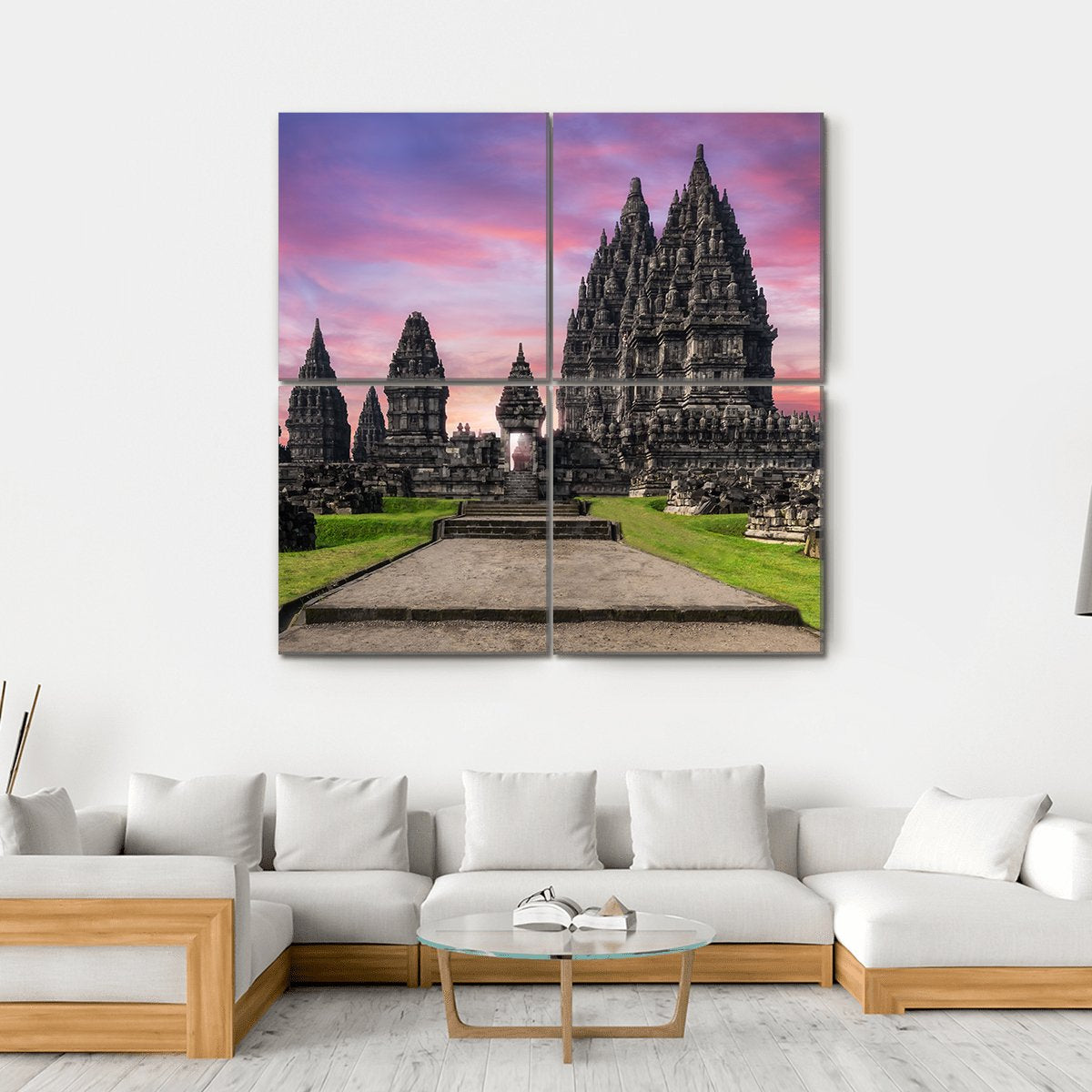 Prambanan Temple Against Sunrise Sky Canvas Wall Art-4 Square-Gallery Wrap-17" x 17"-Tiaracle