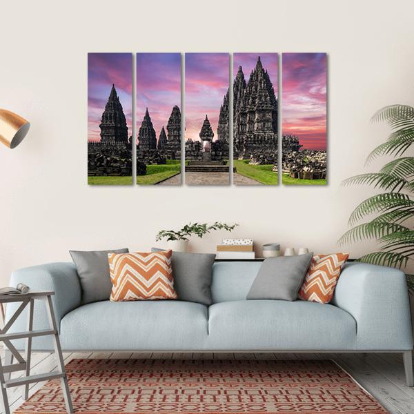 Prambanan Temple Against Sunrise Sky Canvas Wall Art-5 Horizontal-Gallery Wrap-22" x 12"-Tiaracle