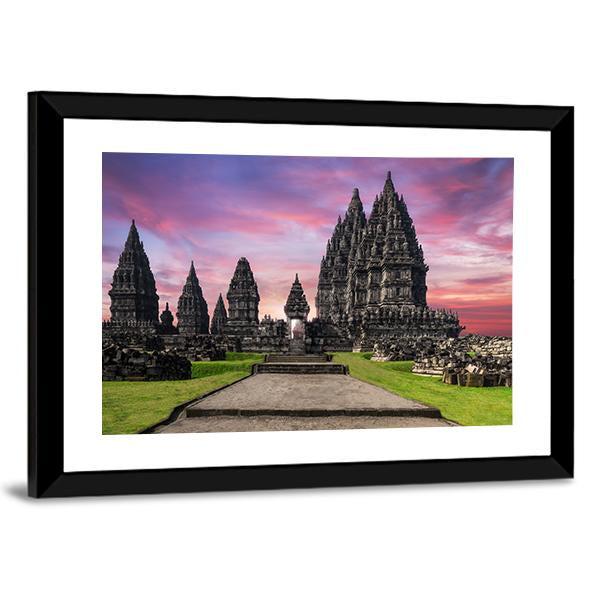 Prambanan Temple Against Sunrise Sky Canvas Wall Art-3 Horizontal-Gallery Wrap-25" x 16"-Tiaracle