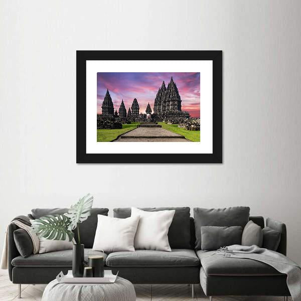 Prambanan Temple Against Sunrise Sky Canvas Wall Art-3 Horizontal-Gallery Wrap-25" x 16"-Tiaracle