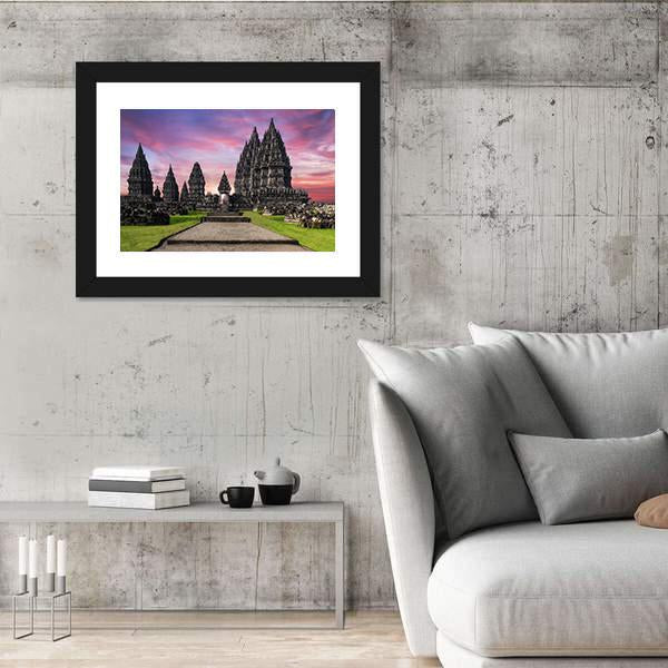 Prambanan Temple Against Sunrise Sky Canvas Wall Art-3 Horizontal-Gallery Wrap-25" x 16"-Tiaracle