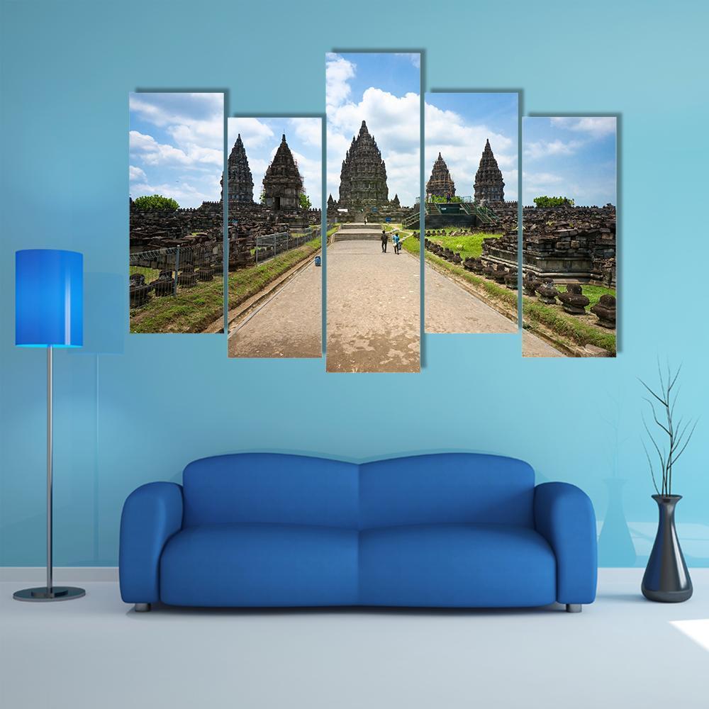Prambanan Temple Canvas Wall Art-5 Pop-Gallery Wrap-47" x 32"-Tiaracle