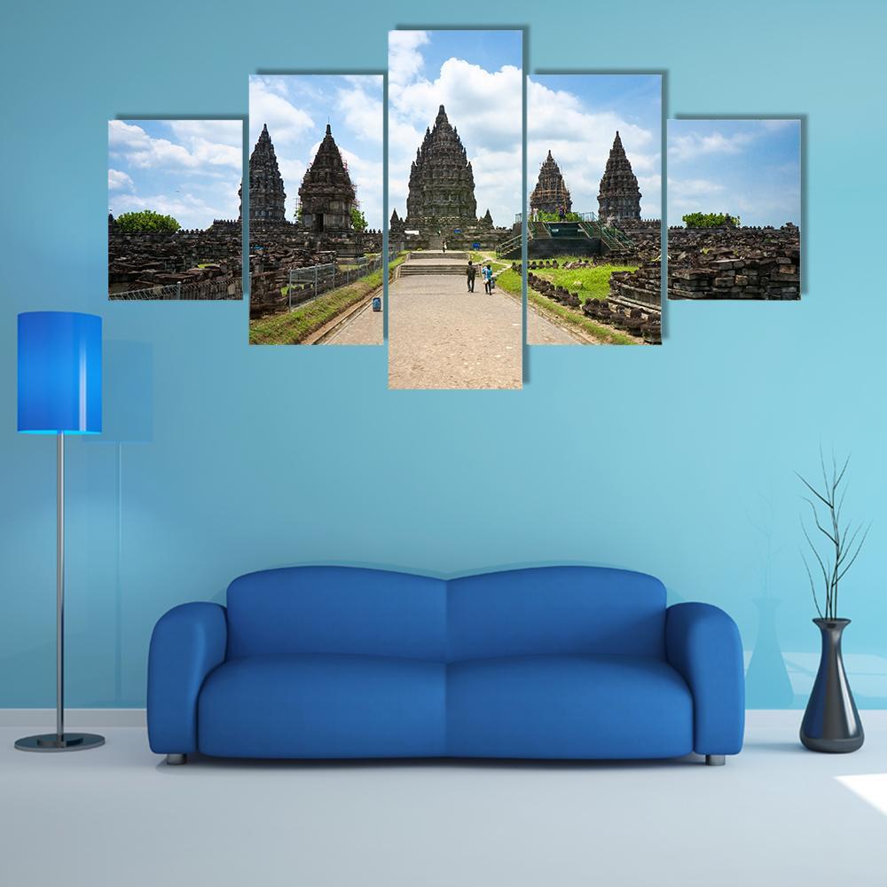 Prambanan Temple Canvas Wall Art-5 Star-Gallery Wrap-62" x 32"-Tiaracle