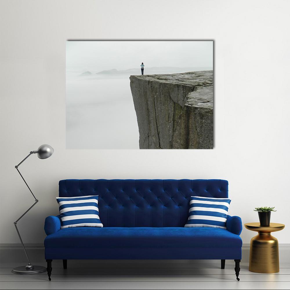 Preikestolen Covered By Fog Canvas Wall Art-1 Piece-Gallery Wrap-48" x 32"-Tiaracle