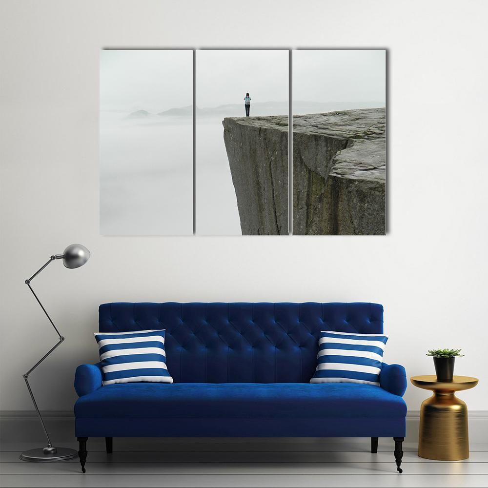 Preikestolen Covered By Fog Canvas Wall Art-3 Horizontal-Gallery Wrap-37" x 24"-Tiaracle