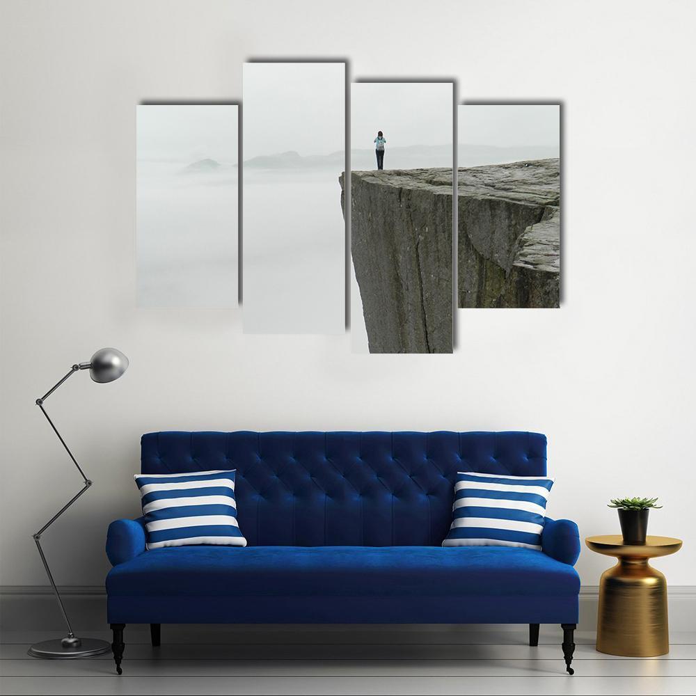 Preikestolen Covered By Fog Canvas Wall Art-4 Pop-Gallery Wrap-50" x 32"-Tiaracle