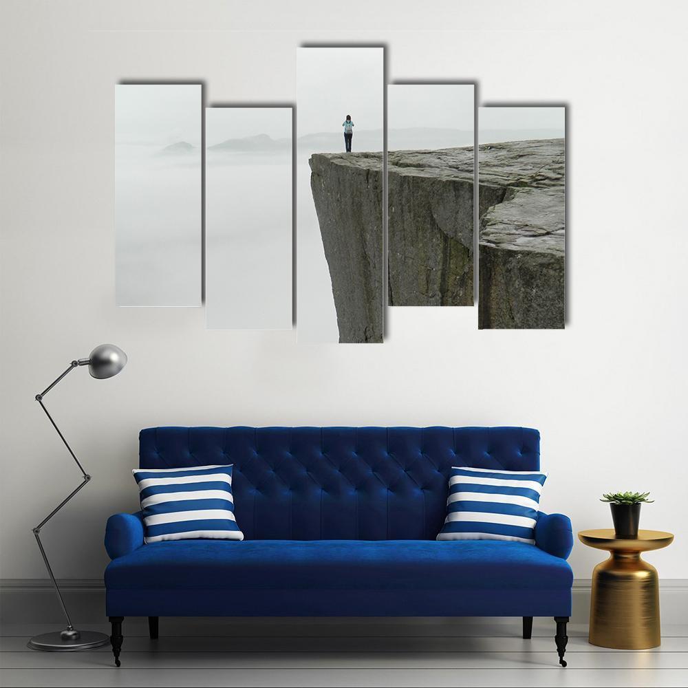 Preikestolen Covered By Fog Canvas Wall Art-5 Pop-Gallery Wrap-47" x 32"-Tiaracle