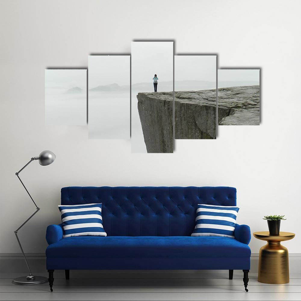 Preikestolen Covered By Fog Canvas Wall Art-5 Star-Gallery Wrap-62" x 32"-Tiaracle